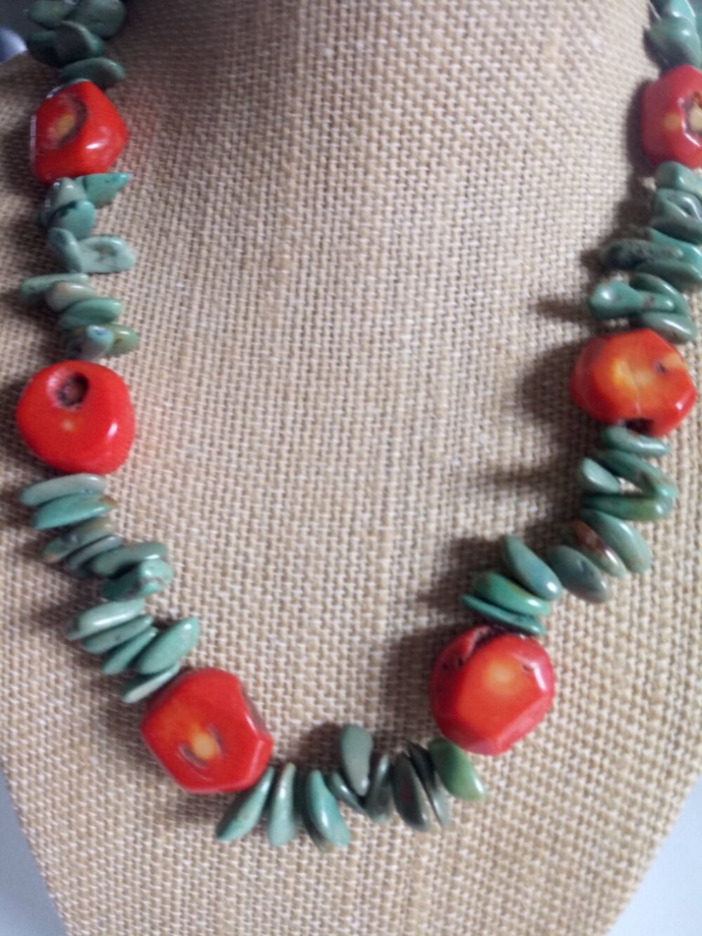 Vintage genuine turquoise and coral beads necklace gorgeous Toggle Sterling - Picture 3 of 6